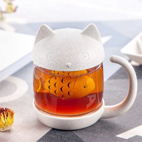Cat Glass Tea Mug With Fish Tea Strainer
