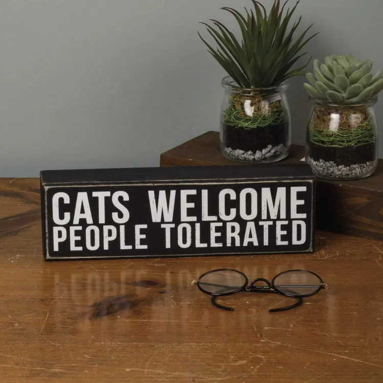Primitives By Kathy Cats Welcome - People Tolerated Box Sign